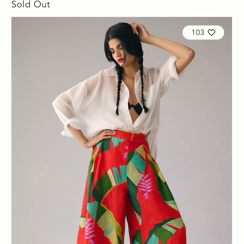 FARM Rio Heliconia Red Wide-Leg Tropical Print Pants - Picture 5 of 16